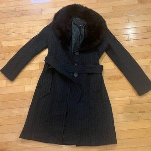 BANANA REPUBLIC WOMENS BLUE WINTER COAT JACKET FUR COLLAR SZ MED